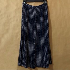 Talbots | Vintage Polka Dot Mother of Pearl Button Front Navy Midi Skirt